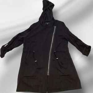 BE COOL Los Angeles Women's Black Hooded Asymmetrical Zip Utility Jacket L